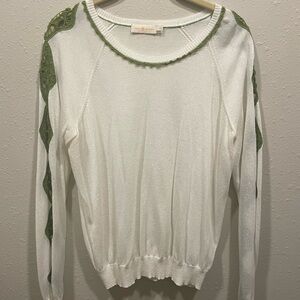 Tory Burch Cream Sweater with Green Trim